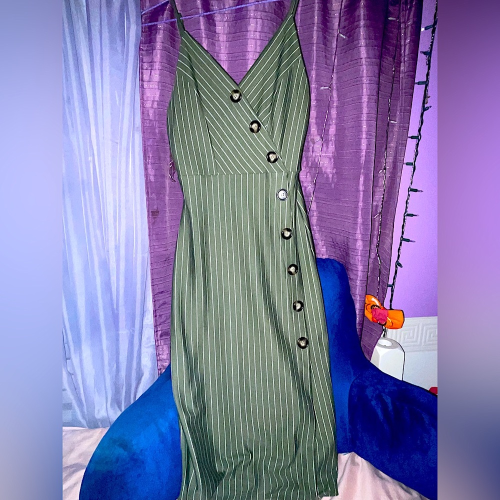 Green striped dress with buttons